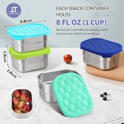 4Pack 8Oz Small (1 CUP) Stainless Steel Snack Containers for Kids | Reusable Easy Open Toddler Snack Containers with Silicone Lids | Stackable Toddler Lunch Box for Daycare, School and Travel4