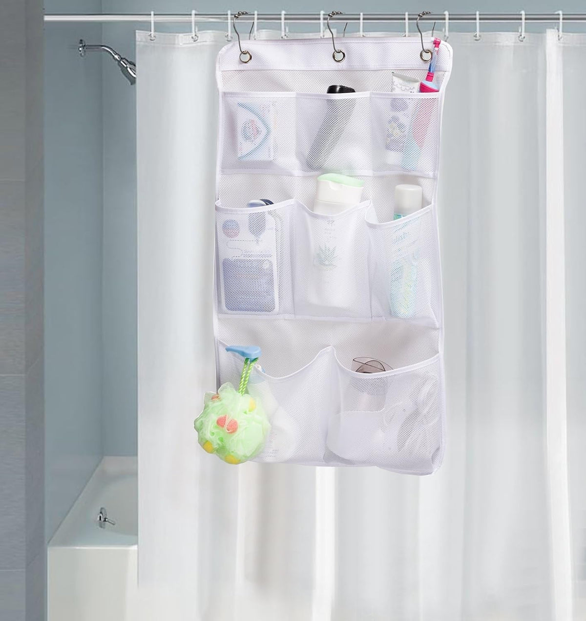 mesh-shower-organizer-hanging-bathroom-caddy-8-pockets-hang-curtain-rod-with-3-rings