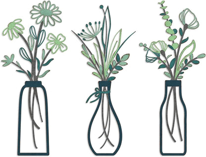 3Pcs Green Metal Flower Vase Wall Art Botanical Iron Farmhouse Decor | 3-Piece Green Metal Flower Vase Wall Art, Botanical Iron Wall Sculpture, Easy to Hang Farmhouse Decor for Living Room Bedroom6
