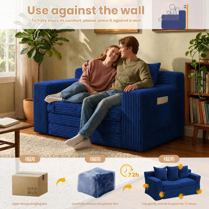 Boneless Loveseat Sofa Bed, Tri-Folding Convertible Futon Sleeper with Handle & Side Pockets, 54'' Boneless Couch with Hook and Loop No Assembly for Small Space,Living Room & Bedroom8