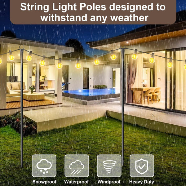 4 Pack String Light Poles for Outdoor,Metal Light Hanging Pole outside with Fork,Light Stand for Patio, Pergola, Garden, Backyard, Yard, Camping Party (4 Pack)5