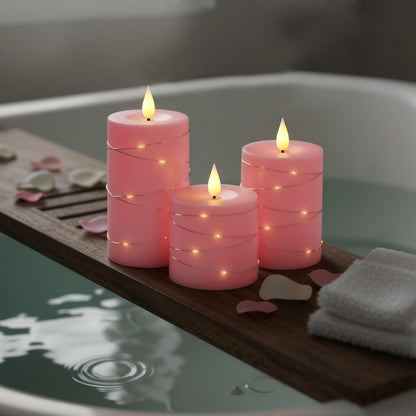 Pink Battery Operated Flameless LED Pillar Candle with Remote Timer7