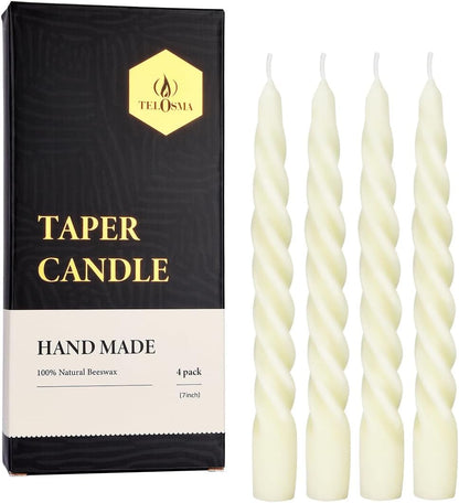 Spiral Beeswax Taper Candles, 4 Pack, 7 Inch, Dripless, off White1