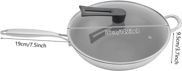 14.2 Inch Stainless Steel Stir-Fry Wok, Cooking Frying Pan, Non Stick Honeycomb Skillet with Stay Cool Handle, Class Lid, Suitable for Induction, Ceramic, Electric, and Gas Cooktops4