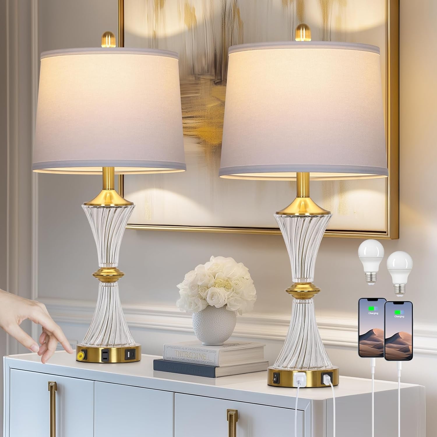 crystal-glass-table-lamp-set-of-2-with-usb-c-a-ports-ac-outlet-white-lamp-modern-bedroom-lamps-gold-lamp-for-night-stands-bedroom-living-room-nightstand-lamp-led-bulbs-included