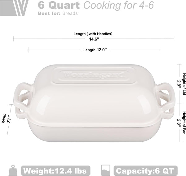 Large Cast Iron Dutch Oven Dome Pot with Lid, Enameled Bread Oven, Bread Pan for Homemade Sourdough Bread Baking, 6QT, White2