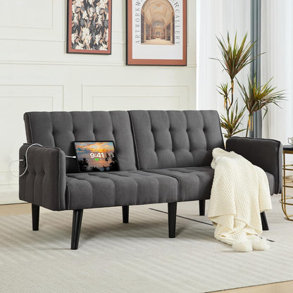 65'' Convertible Futon Sofa Bed with USB, Small Couch for Living Room8