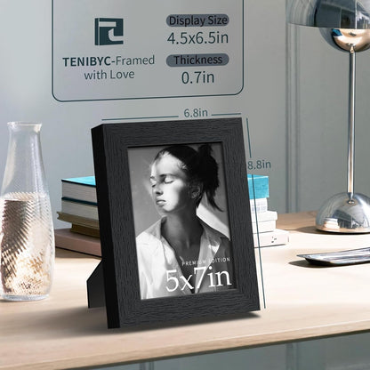5X7 Picture Frame 3 Pack, Black Wood, Real Glass, for Photo, Art2