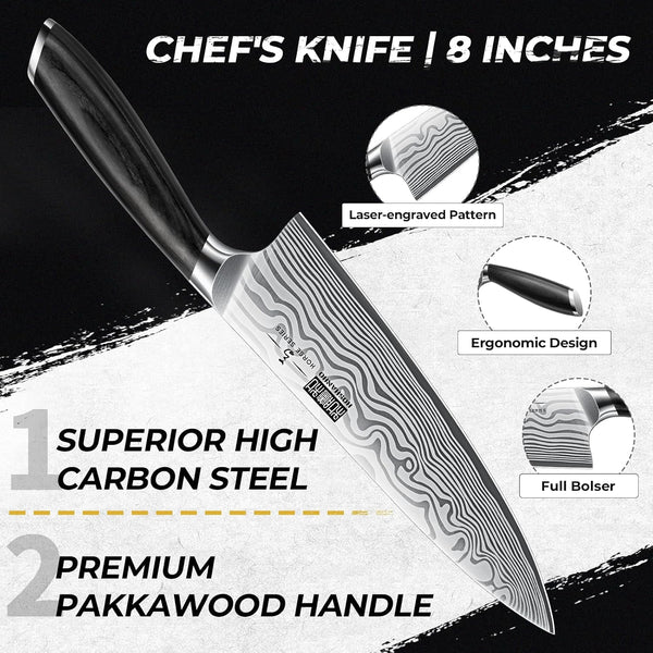 5 Pieces Knife Set, High Carbon Powder Steel Forged Chef Knife Set | Japanese Kitchen Knives Set with Ergonomic Pakkawood Handle, Ultra Sharp Kitchen Gadgets with Gift Box for Men and Women3