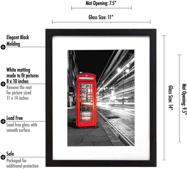 11X14 Picture Frame with Shatter-Resistant Glass - Use as 8X10 Frame with Mat or Display 11X14 Photo without Mat - Signature Collection - Picture Frames for Wall Display - Black7