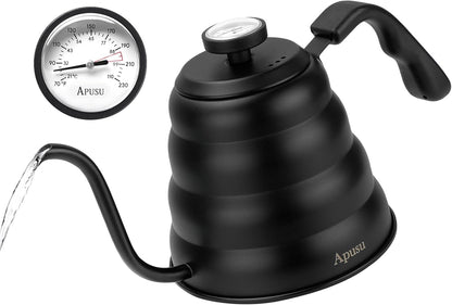 Tea Kettle with Thermometer,Black Gooseneck Coffee Kettle Pot Stovetop,40Oz | Stovetop Tea Kettle,Teapot Pour over Kettle,1200Ml,6 Cup, 1Pack1