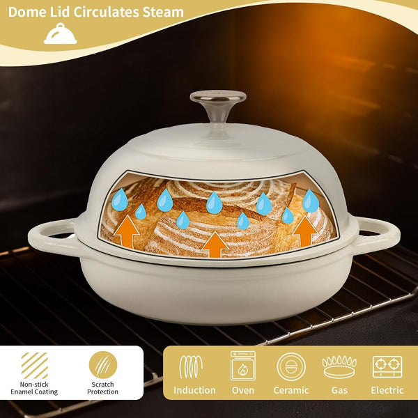 Dutch Oven for Bread Baking, 5.4 Quart Dutch Enameled Cast Iron Bread Oven, Dutch Oven for Sourdough Bread Baking, Oven Safe up to 500° F, 25 Cm White3