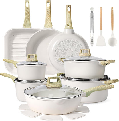 21Psc Pots and Pans Set Non Stick White Granite Kitchen Cookware Sets Nonstick Induction Cookware Non-Toxic Cooking Pan Set with Silicone Utensils, PFOS and PFOA Free1