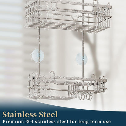 over the Door Shower Caddy - 2-Tier Hanging Shower Organizer with Soap Holder, Rustproof Bathroom Storage and Organizer Rack for Shampoo, Towels, and Toiletries, Sand Nickel4