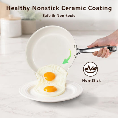 8" Nonstick Ceramic Frying Pan, Small Pan Non Toxic, White | PTFE & PFAS & PFOA Free Ceramic Coating, Dishwasher/Oven Safe, Induction Compatible, Suitable for All Stovetops2