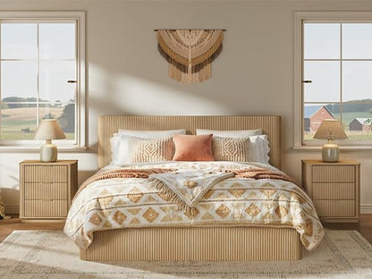 Fluted King Size Platform Bed Frame with Lift up Storage, Oak3