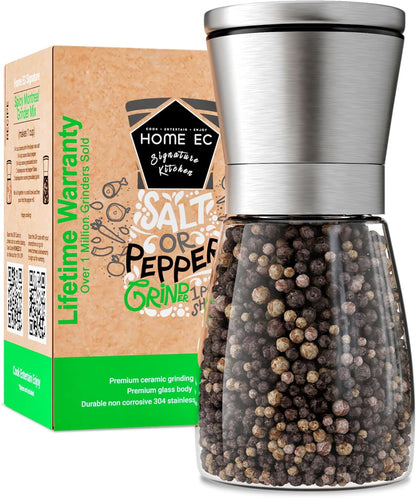 Original Stainless Steel Salt or Pepper Grinder 1Pk - Adjustable Ceramic Sea Salt Grinder or Pepper Mill - Tall Glass Spice Shaker - Spice Mill W/Ebook1