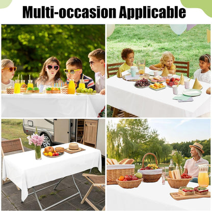Disposable Table Cloth - 6 Pack, 54 X 108 Inch Waterproof Rectangle Tablecloths for Parties, Decorative Plastic Table Cover, Leakproof & Sturdy, White7