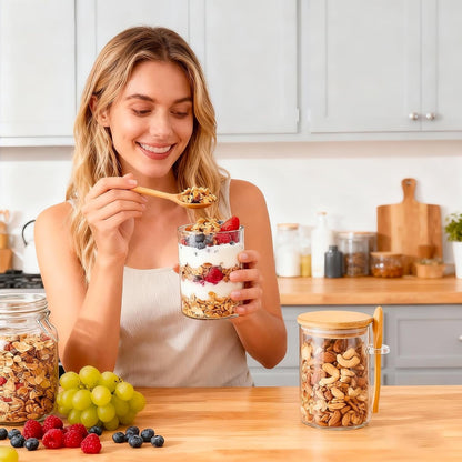 Overnight Oats Containers with Lids and Spoons, 2Pack Glass Jars with Bamboo Lids, Leak-Proof Overnight Oats Jars for Cereal, Yogurt, Chia Pudding7