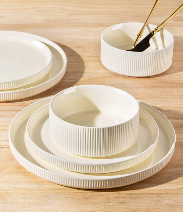 Ceramic Dinnerware Set for 4, 12-Piece Plates and Bowls Set4