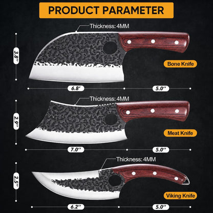 3PCS Hand Forged Butcher Knife Set, Full Tang Viking Kitchen Knives6