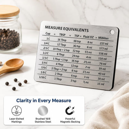 Measurement Conversion Chart with Strong Magnet Backing,  Stainless Measurement Conversions for Cups, Tablespoons, Teaspoons, Fluid Oz and Milliliters,Silver4