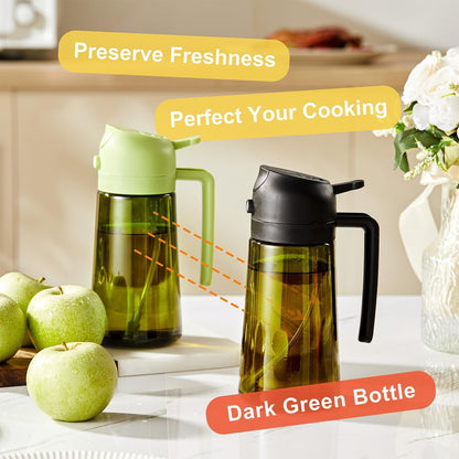 '- 16Oz/470Ml Olive Oil Dispenser for Kitchen with Stickers - 2 in 1 Olive Oil Sprayer for Cooking, Air Fryer, and Salad, Black&Green (Light-Proof Kitchen Gadget)3