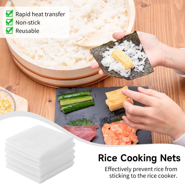 6 Pcs Rice Net, 43.3"×39.4" Sushi Rice Cooking Net, Non-Stick Fine Mesh Rice Cooker Napkins, Tetoron Rice Nets, Cooking Steam Cloths for Homes, Restaurants, Camping3