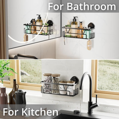 Suction Cup Shower Caddy with Hooks, No Drill Bathroom Organizer5