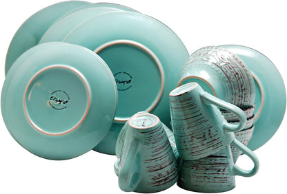 Embossed Stoneware Ocean Dinnerware Dish Set, 16 Piece, Turquoise2