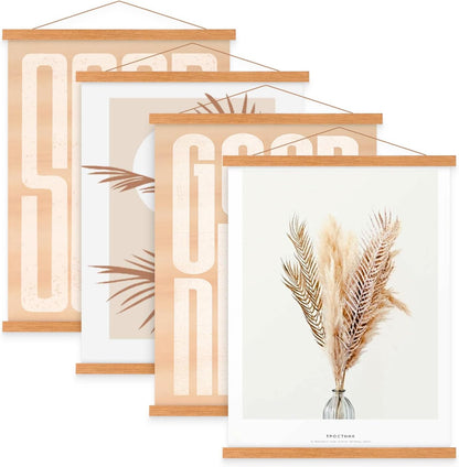 4 Pack 8X10 8X12 8X18 Poster Frame, Magnetic Light Wood Frame Hanger for Photo Picture Canvas Artwork Art Print Wall Hanging (4 Packs, 8", Teak Color)1