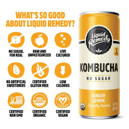Liquid  Kombucha Sugar Free Organic Drink, Low Calorie, Probiotic like Tea for Gut Health - Super Sampler Variety Pack - 8.5 Fl Oz Can, 24-Pack3