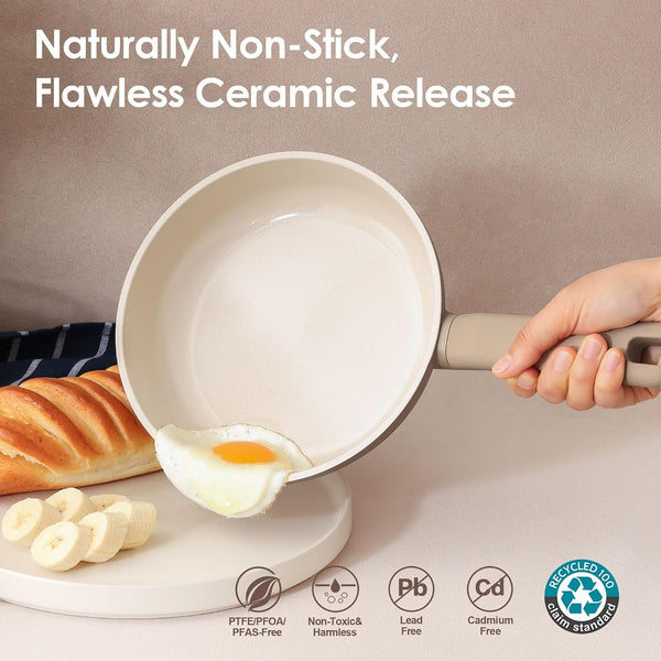 Ceramic Nonstick Pots and Pans Set 17Pcs Taupe | Healthy Nontoxic Ceramic Coating, Compatible with All Stoves Including Induction Cooktops, PFAS PTFE PFOA PFOS Free3