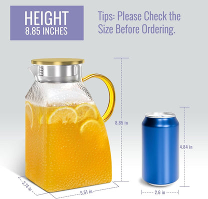 Glass Pitcher with Lid and Spout, 1.8 Liter 60 Oz Glass Pitchers with Handle and Lid, Jug Water Pitchers for Fridge, Carafe Jar for Hot/Cold Water Iced Tea Juice Coffee Milk Beverage3