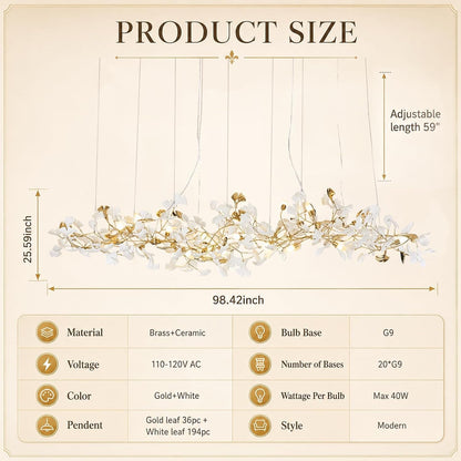 L98.42 Large Modern Chandelier for Dining Room, 20-Light Copper Tree Branch Chandeliers, Ginkgo Leaf Chandeliers, H65 Brass Chandelier for Restaurants, Hotelsand, Clubs, Living Room2