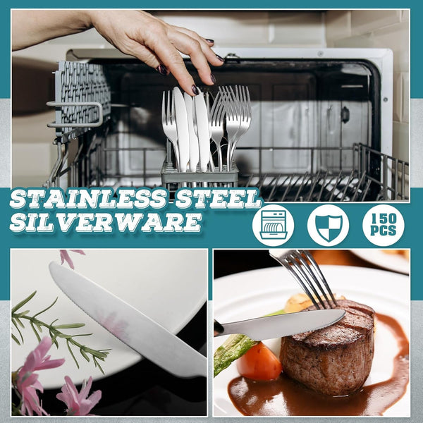 150 Pieces Dinner Knives Set, 8.3 Inches Durable Butter Knife Stainless Steel Serrated Table, Steak Silverware for Home, Restaurant, Kitchen, Dishwasher Safe and Mirror Polished6