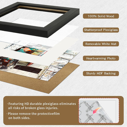 Picture Frames 6X6 Black Nature Solid Wood 2 Pack for Wall Mount and Tabletop Display6