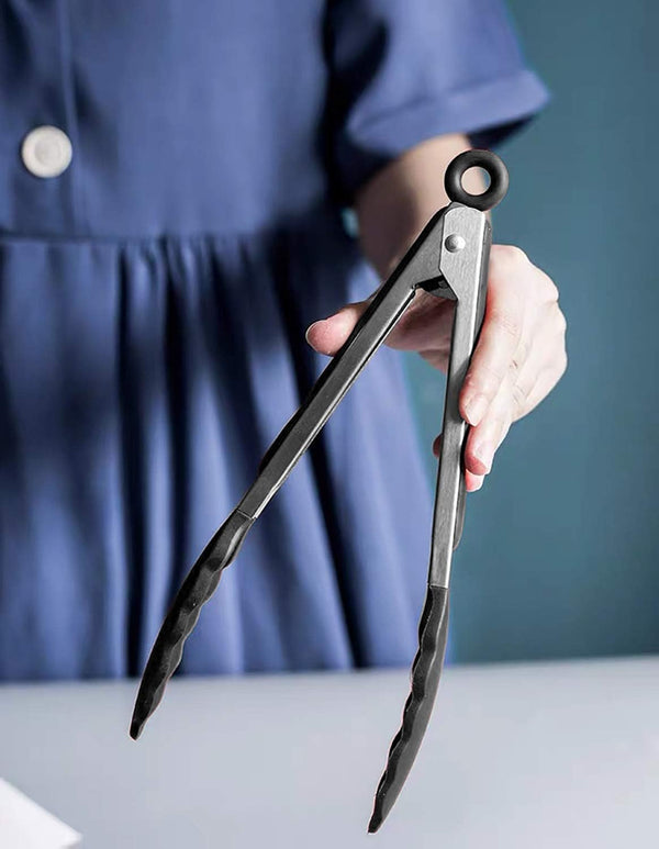 Serving Tongs 9" Cooking Tongs with Silicone Tips, Set of 3 (Black)5
