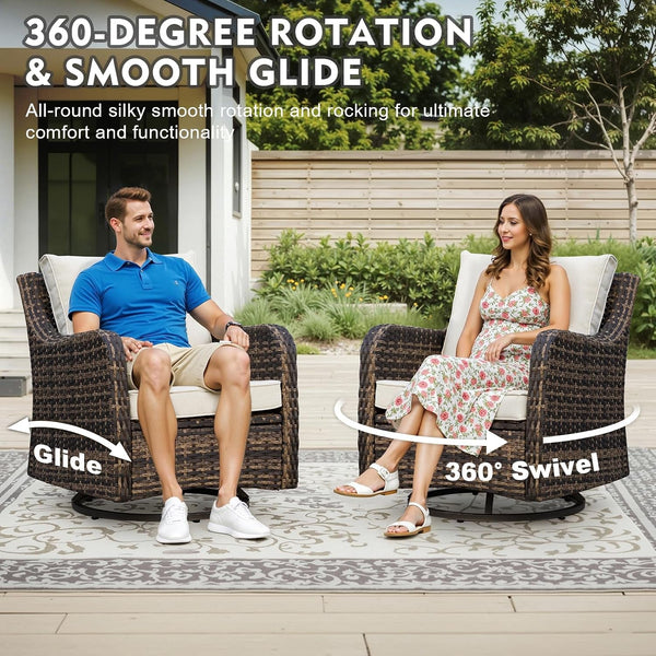 Patio Furniture Set with Swivel Rocking Chairs, 8 Pieces Patio Conversation Set, Outdoor Wicker Sofa Couch with Waterproof Cushions for Lawn Backyard Porch (Brown)3