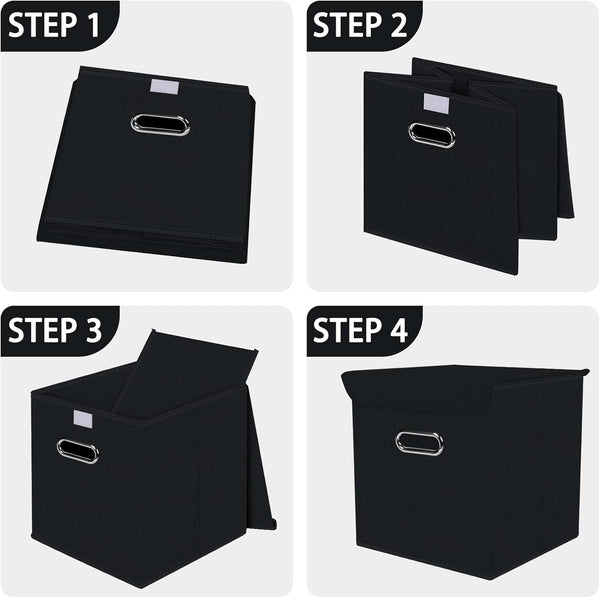 Closet Organizers Fabric Storage Bins with Lids Collapsible Cube Storage Organizer Basket with Handles,Storage Boxes for Clothes Storage,Office,Toys,3 Pack,（Black6