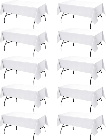10-Pack White Tablecloths for Rectangle Tables, 60 X 102 Inches | Stain-Resistant Polyester Fabric for 6 Foot Tables - Washable Table Covers for Weddings, Banquets, Birthday, Parties, Events1