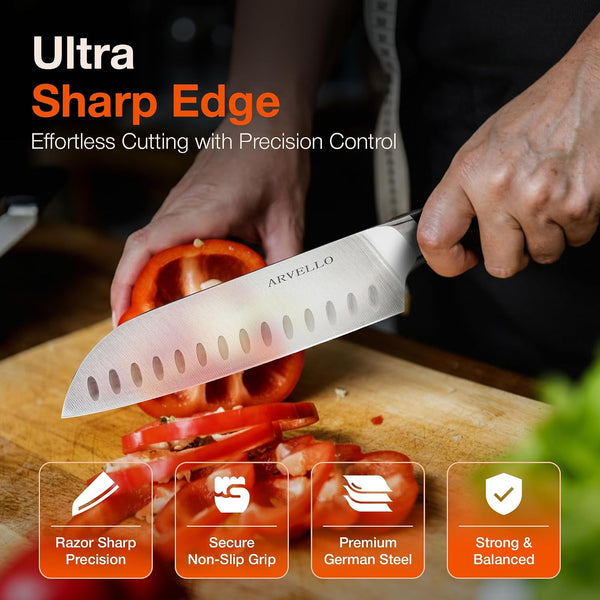 Santoku Knife - 7-Inch Japanese-Style All Purpose Knife for Home Cooks & Professional Chefs - German High Carbon Stainless Steel Blade, Full Tang, G10 Handle, Ultra-Sharp Edge2