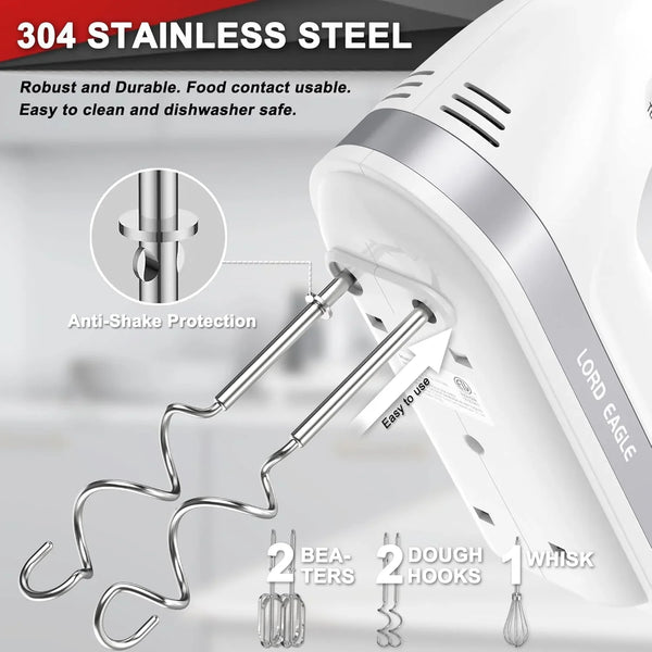 Hand Mixer Electric Handheld 400W 5-Speed Lightweight | Kitchen Mixer with Storage Case, 5 Stainless Steel Attachments for Baking Cake Egg Cream Food Beater, Turbo+Eject Button4