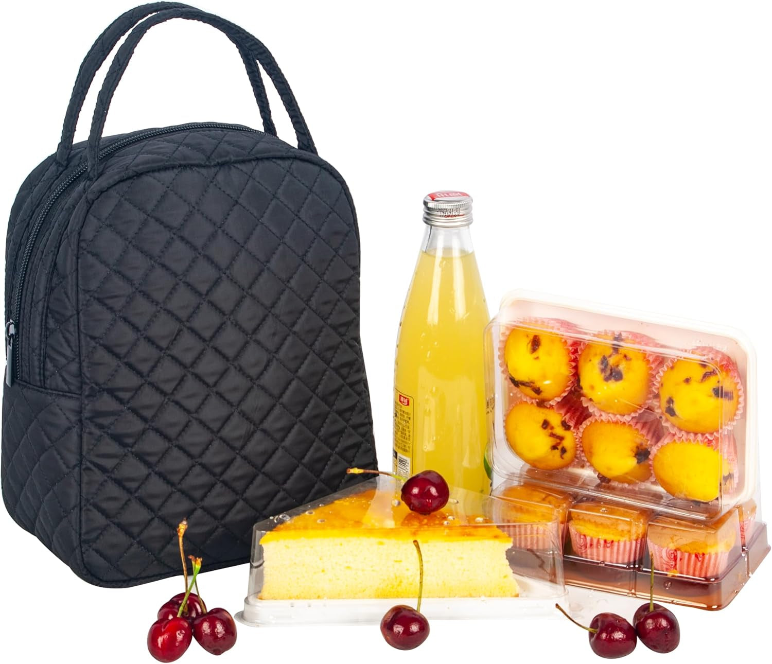 machine-washable-women-quilted-fabric-insulated-reusable-cooler-lunch-bag-tote-adult-thermal-lunch-box-storage-bag-for-ｗork-black