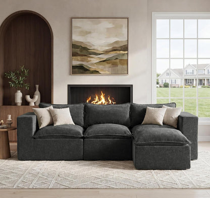 101" Boneless Cloud Sectional Couch for Living Room, Sectional L Shaped Sofa Couch with Ottoman, Modular Sleeper Sofa for Apartment，No Assembly, Dark Grey4