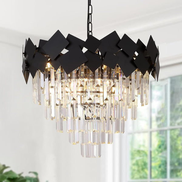 Black Crystal Chandelier Modern round Chandelier Luxury 24" Light Fixtures1