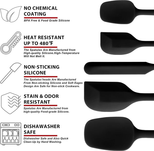 Silicone Spatula Set of 5 - Seamless One-Pieces Design, Non-Stick Rubber Spatulas Kitchen Scraper Flexible for Easy Baking, Cooking, Scraping & Mixing, Heat Resistant & Dishwasher Safe7