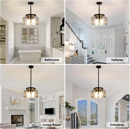 Black Chandeliers for Dining Room Light Fixture, Foyer Lighting Fixtures Pendant Lights Kitchen Island, Adjustable Glass Modern Farmhouse Chandelier for Entryway, Bedroom, Bathroom, Foyer, Living Room7