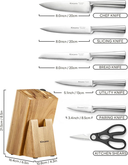 Knife Set 7 Piece German Steel Kitchen Knife Block Set | Wooden Block with Built-In Sharpener, One-Piece Design, Counter Space Save, for Apartment & Modern Kitchen, Cooking & Gift2