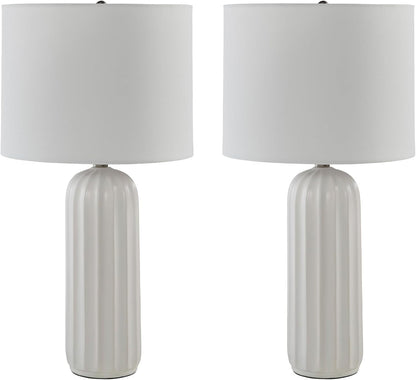 Signature Design by Ashley Clarkland Table Lamps Set of 2, White Ceramic | Premium Hardback Drum Shades, 100W Max E26 Sockets, 24-Inch Tall Design Optimized for Nightstands and Living Room Tables1